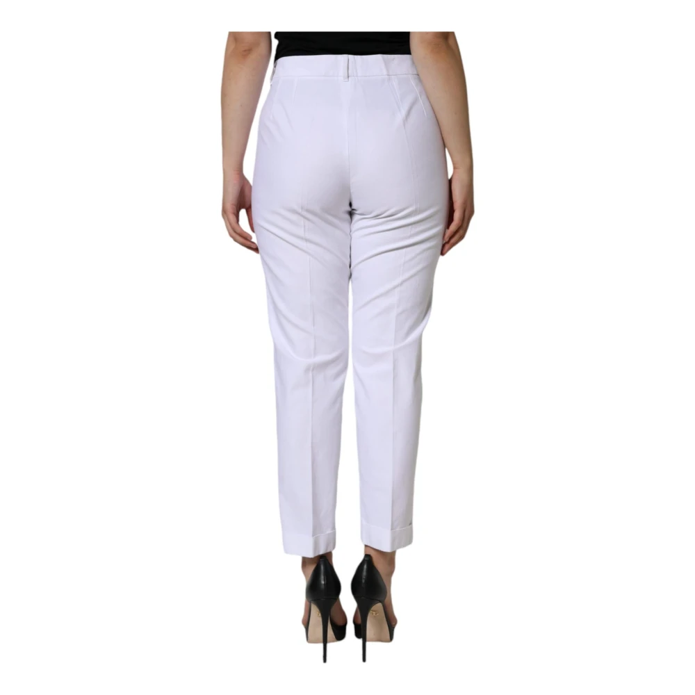 Dolce & Gabbana Witte katoenen taps toelopende broek met logo White Dames