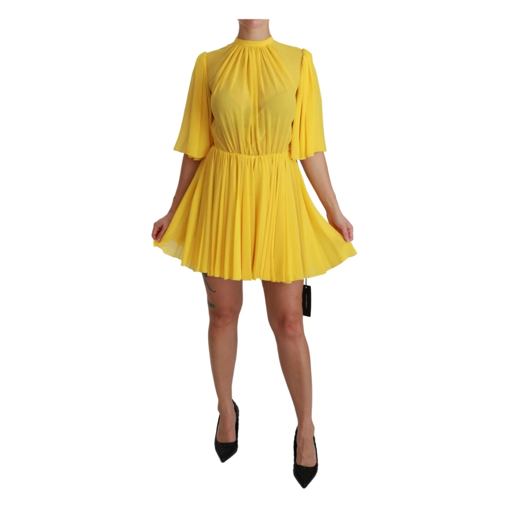 Dolce & Gabbana Women's Yellow Short Dresses, Xs, Pleated A-Line Mini Dress