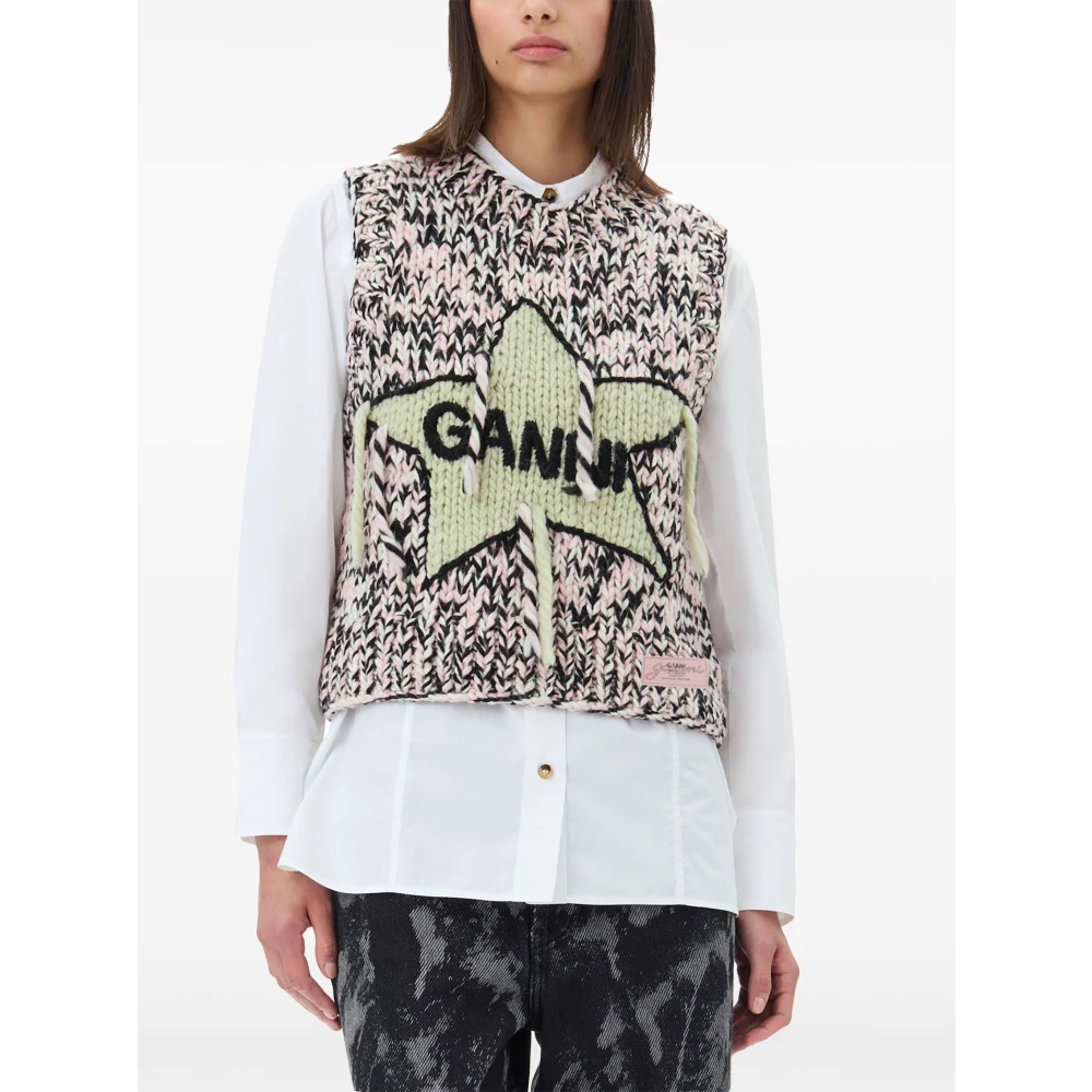 Ganni Krijtroze Wollen Gebreid Vest Pink Dames