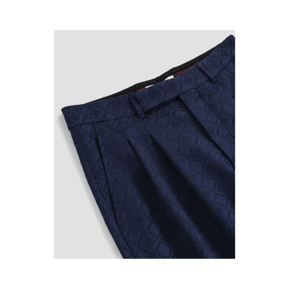 Marine Serre Navy Blue Jacquard Straight-Leg Broek Blue Heren
