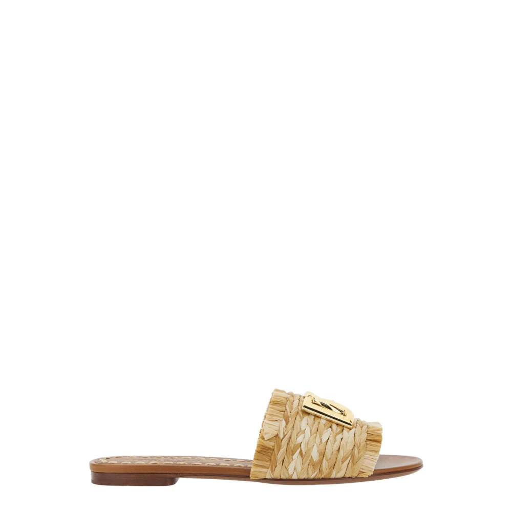 Dolce & Gabbana Women's Beige Sliders, 4 Uk, Raffia Braided Slipper