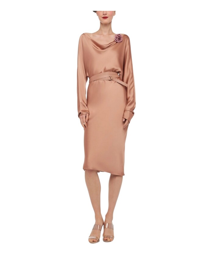 brown-satin-dress-with-long-sleeves