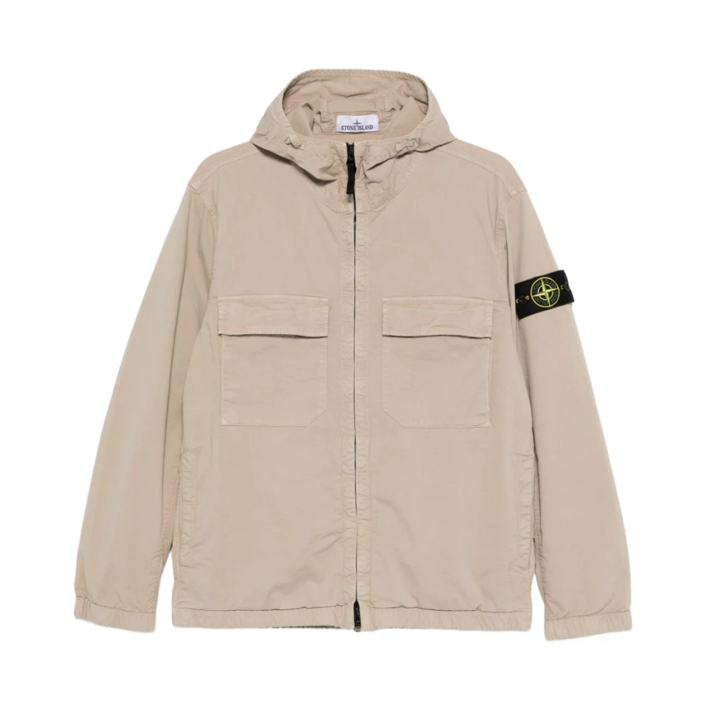 Stone Island Beige Cotton Twill Hooded Jacket - Male - Light Jackets - Xl - Jackets