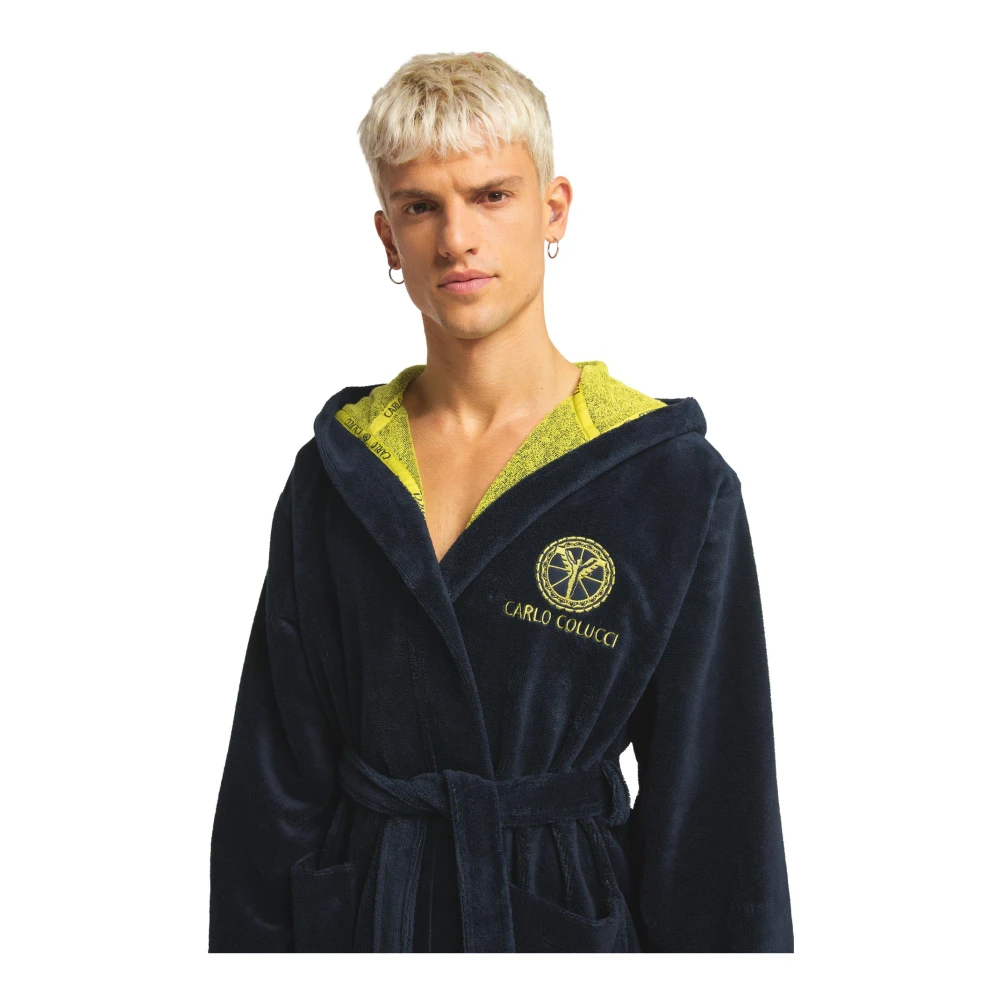 carlo colucci Badjas met capuchon van velours badstof Blue Heren