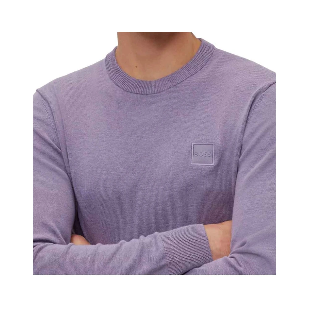 Boss Herenkatoenen en kasjmier trui in lila Purple Heren