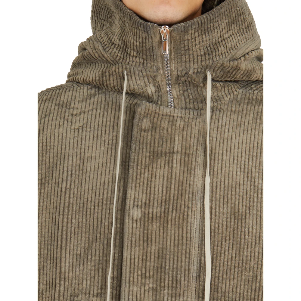 Rick Owens Gewatteerde Bomberjack met Capuchon en Lange Lengte Gray Heren