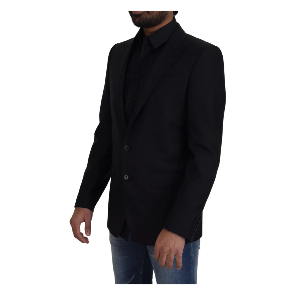 Dolce & Gabbana Zwarte Wol Single Breasted Blazer Black Heren