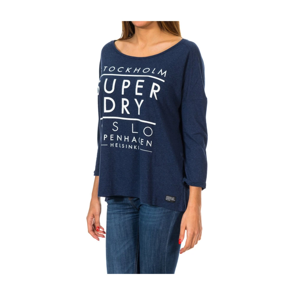 Superdry Women's Blue Sweatshirts, 2XS, Round Neck 3/4 Sleeve Jersey Top