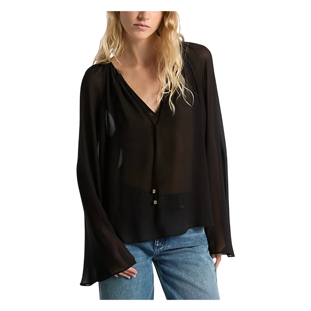 Michael Kors Romantisch V-hals Georgette Blouse Black Dames