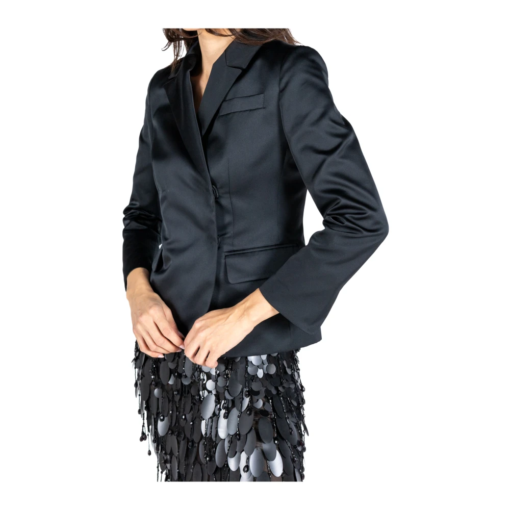 DES Phemmes Zwarte double-breasted blazer van Duchess satijn Black Dames