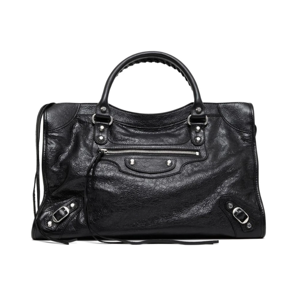Balenciaga Gestructureerde Zwarte Leren Handtas Black Dames