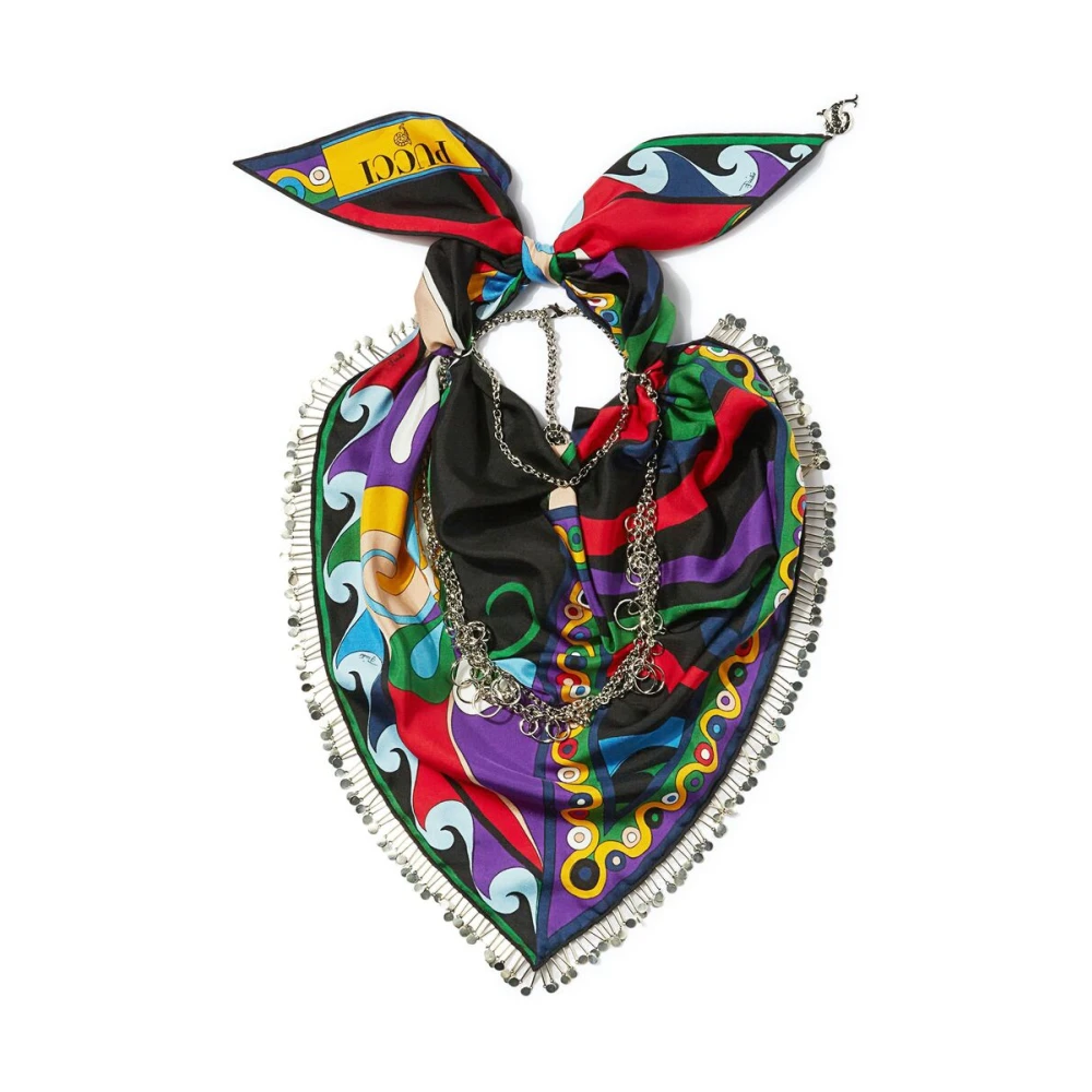 EMILIO PUCCI Zijden Sjaal met Geometrisch Patroon en Franje Multicolor Dames