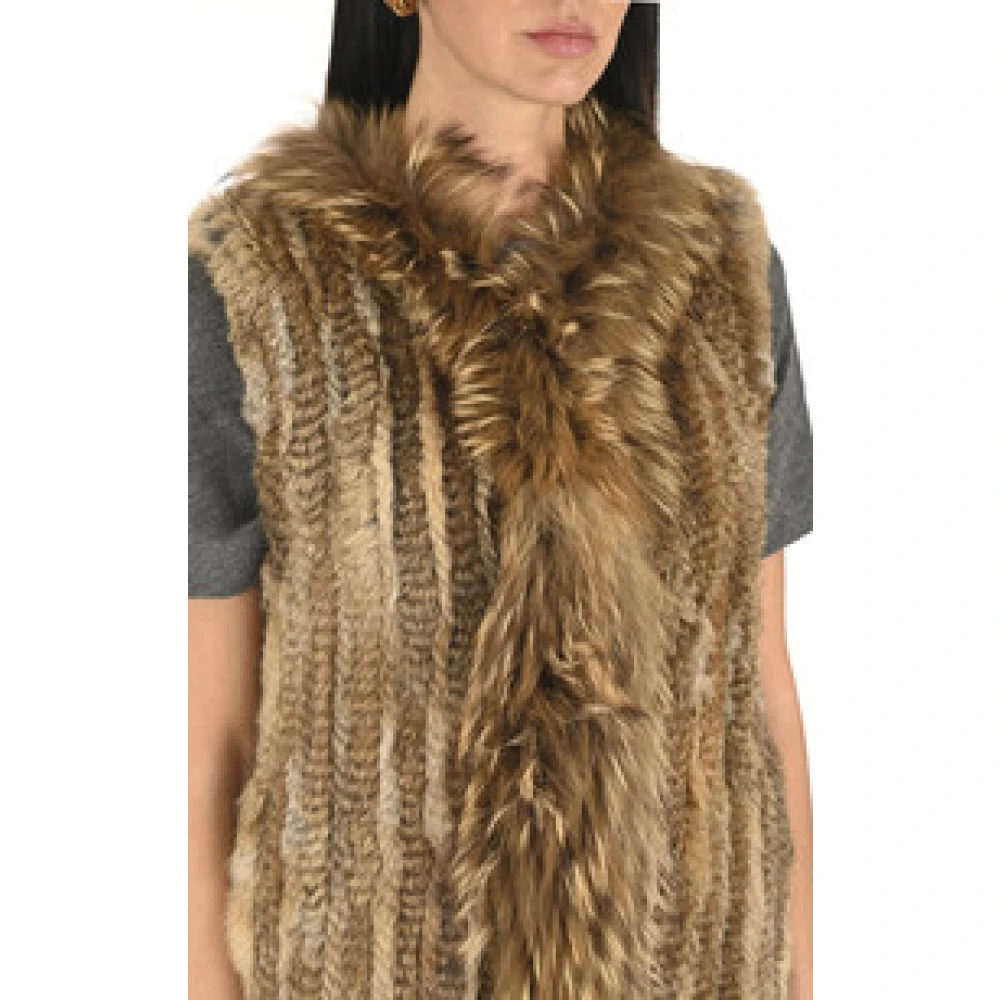 La Canadienne Natuurlijke konijn en wasbeer bontvest Green Dames