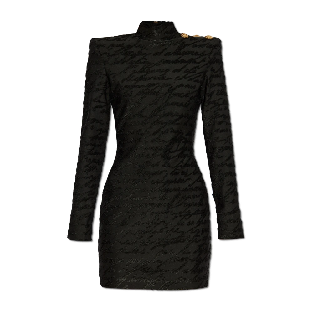 Balmain Korte 'Love Letter' jacquard gebreide jurk Black Dames