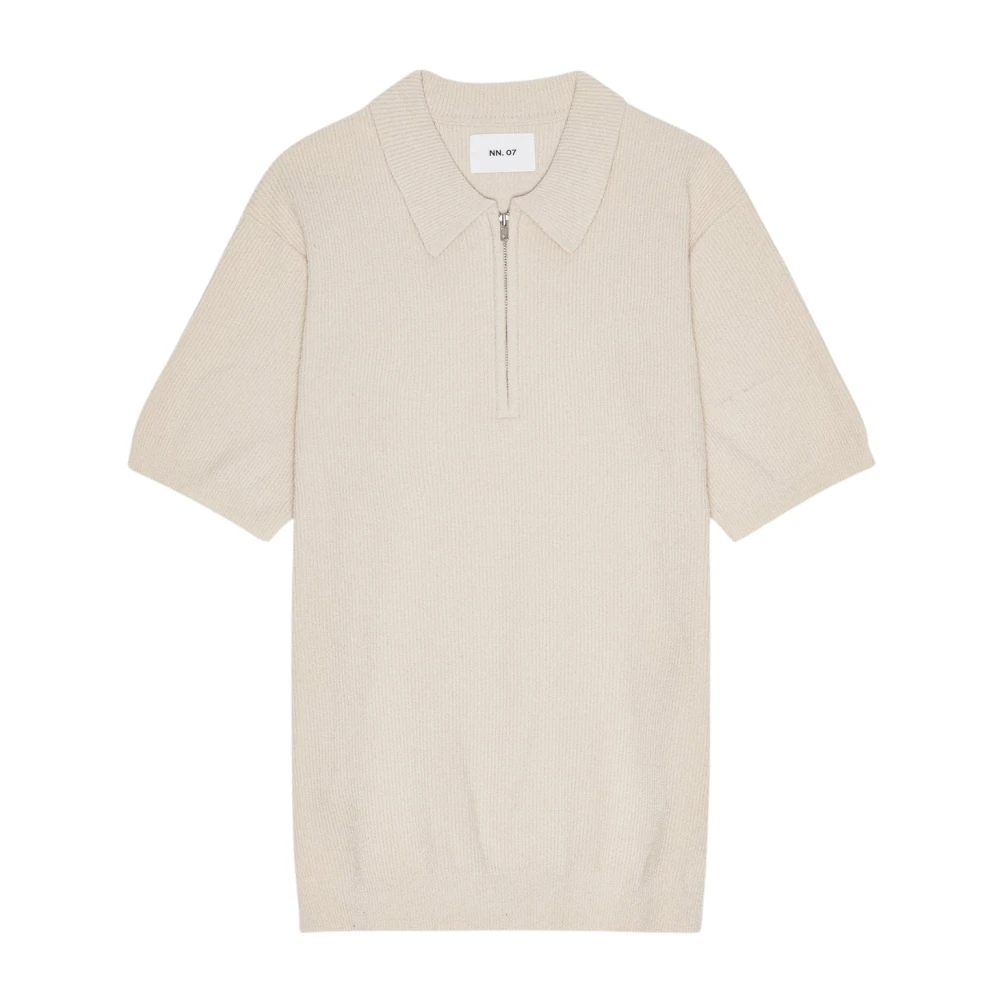 NN07 Zip Polo Stickad Ecru Beige, Herr