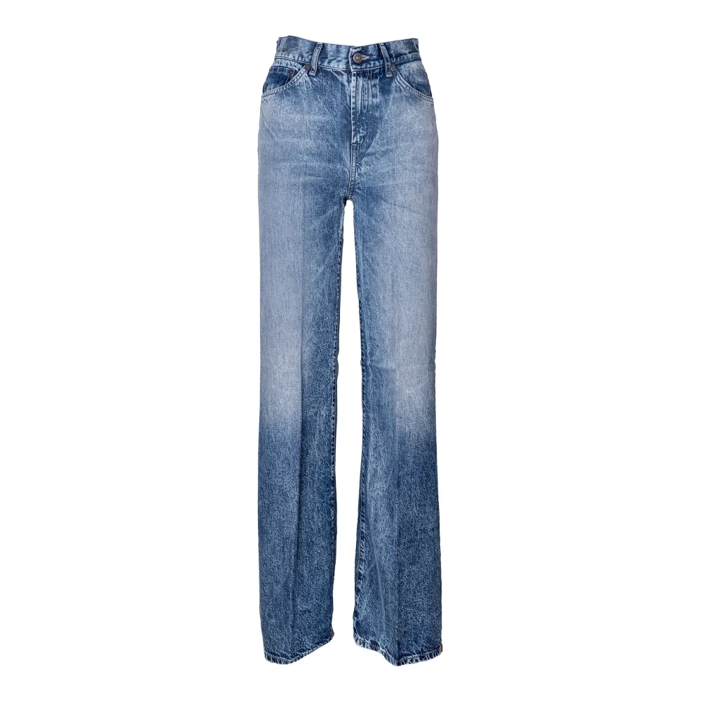 Dondup Dames Wide Leg Jeans. Hoge taille. Lichtgewicht stof. Blue Dames