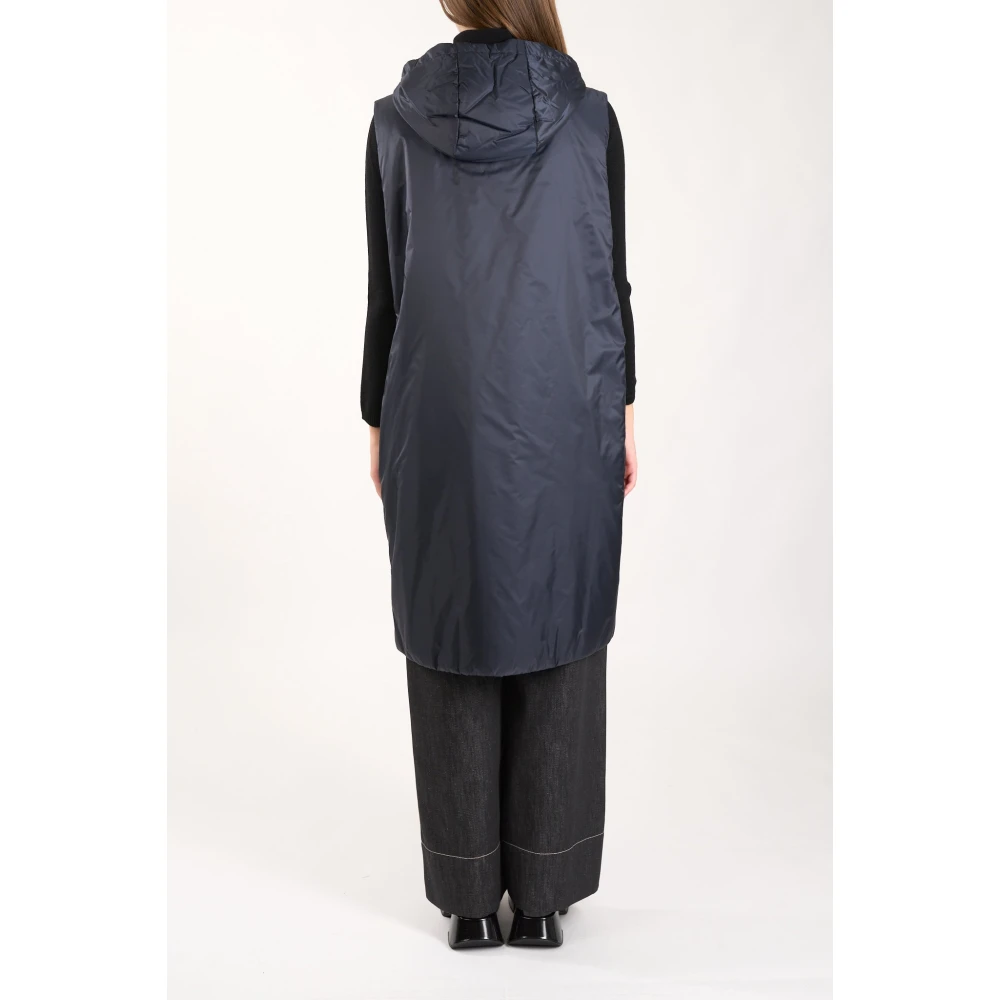 Max Mara Waterdichte Hooded Midi Gilet met Zakken Blue Dames
