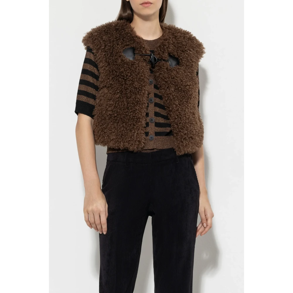 LUISA CERANO Imitatiebont Vest met Decoratieve Sluiting Brown Dames