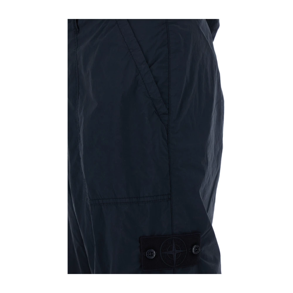 Stone Island Blauwe Kompas Logo Tech Fabric Broek Blue Heren