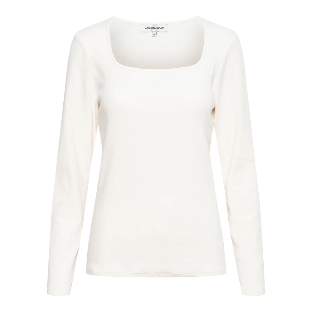 &Co Woman Rib Lange Mouw T-shirt Roomwit Beige Dames