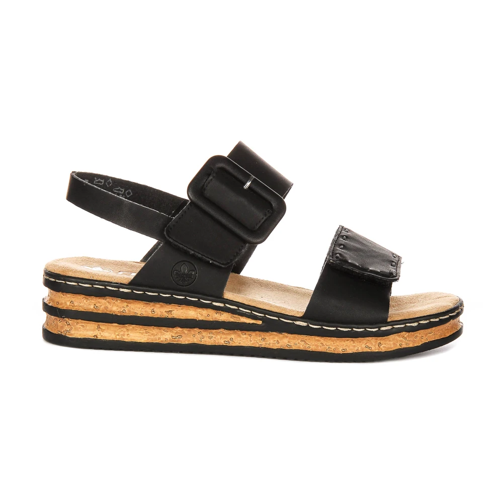 Rieker Women's Black Sandals Hook & Loop Buckle Size 5 Uk