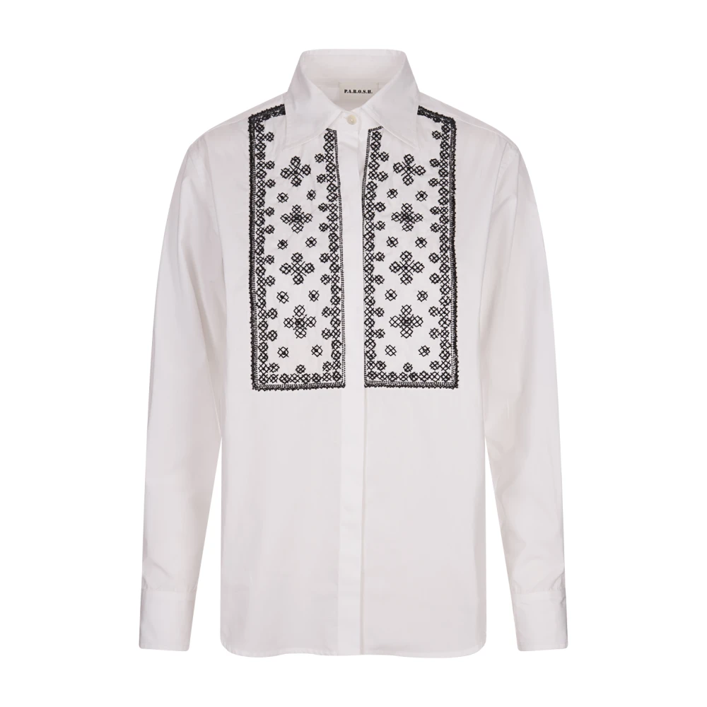 P.a.r.o.s.h. Vit Bomull Poplin Broderad Skjorta White, Dam