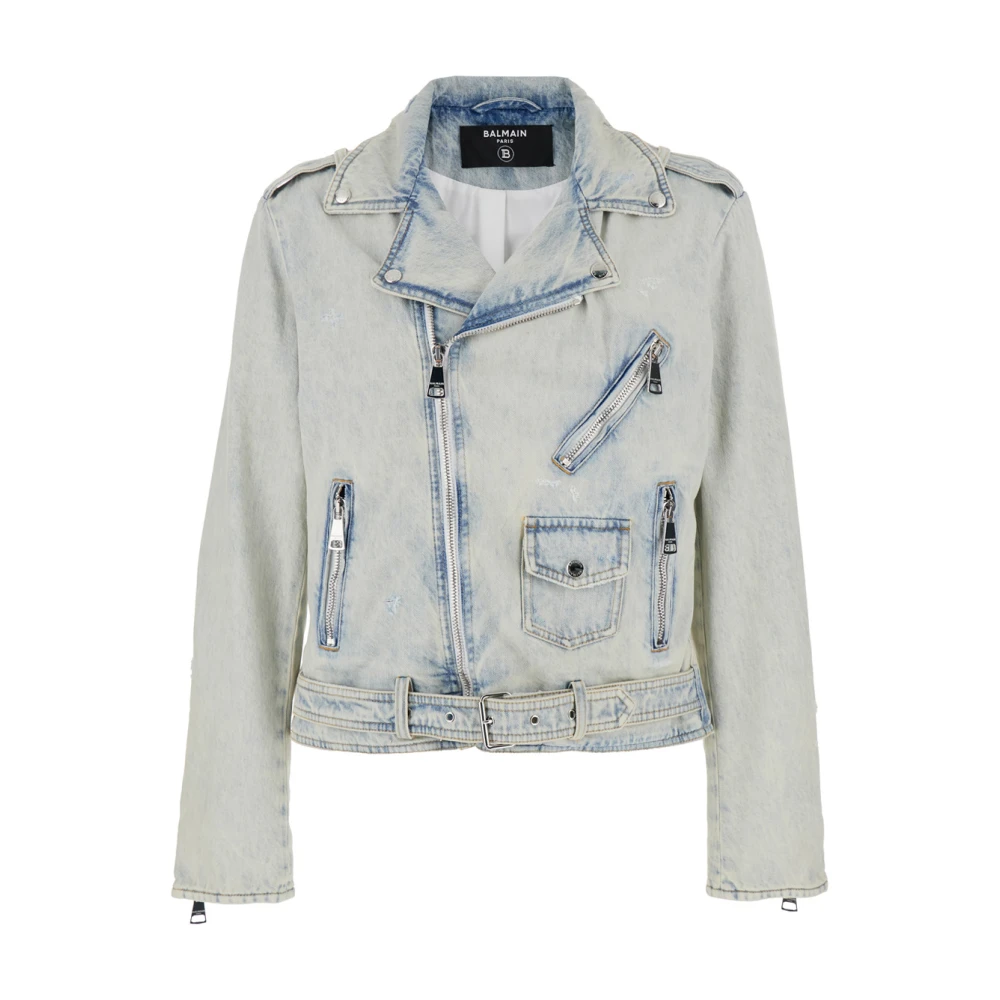 Balmain Denim Biker Jacket Blue Heren