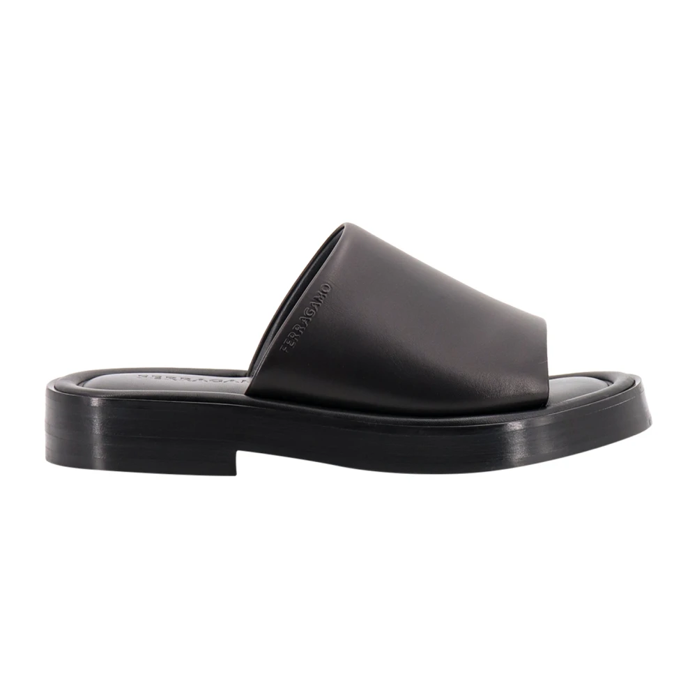 Ferragamo Men's Black Sandals With Round Toe - Sliders - 7 Uk - Shoes