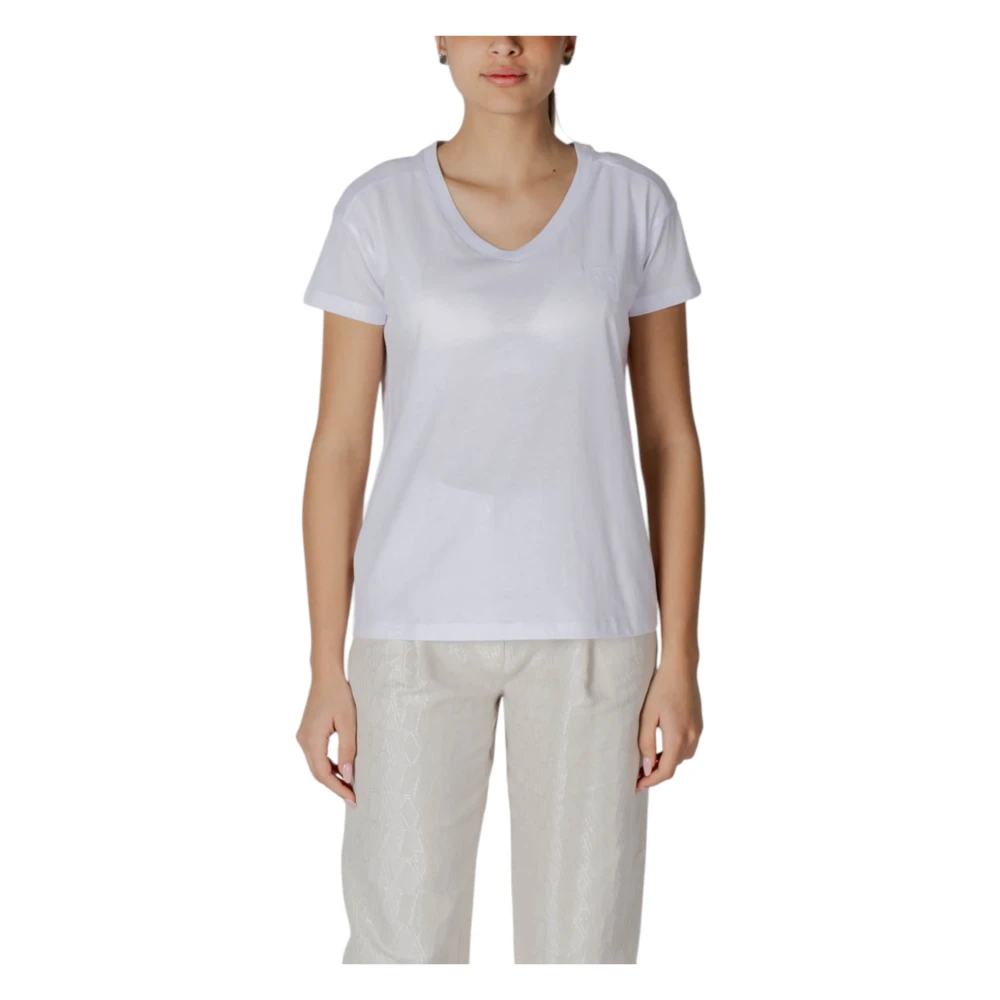 Armani Exchange V-hals Korte Mouw T-shirt van Katoen White Dames