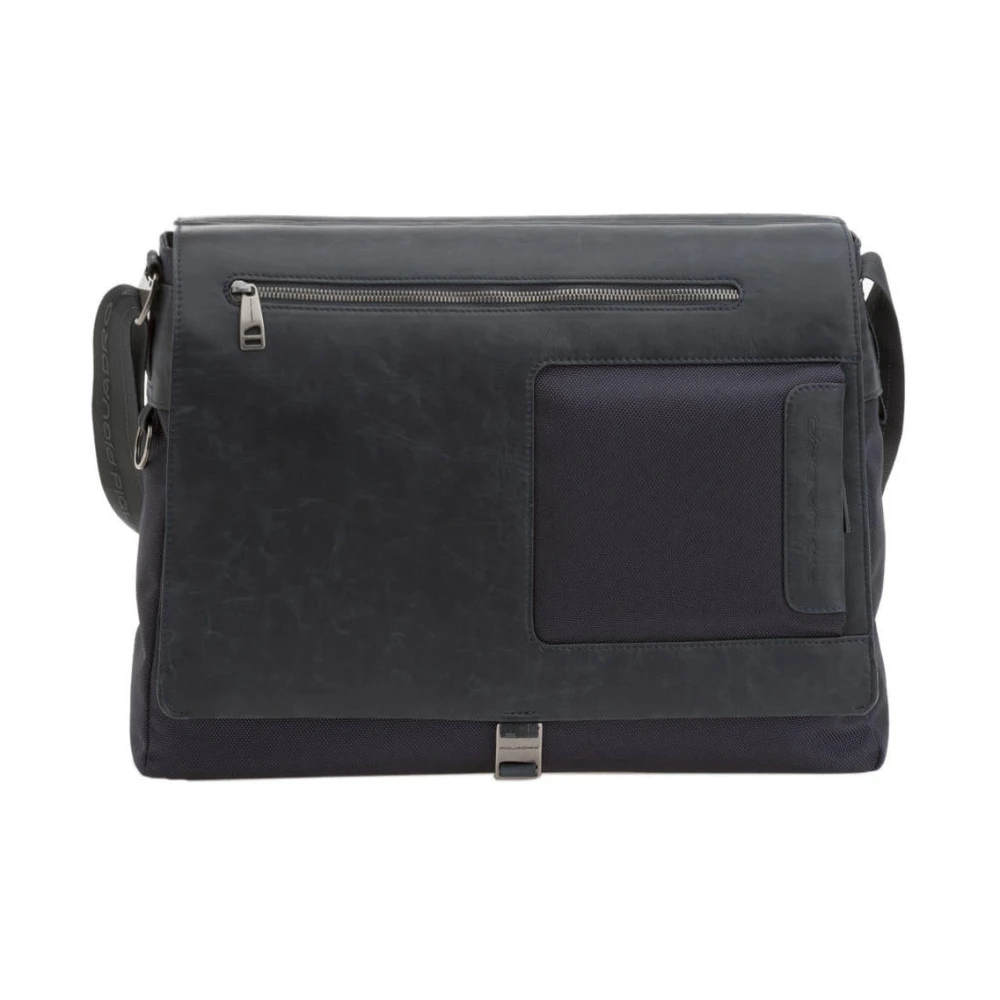 Piquadro Hombre Azul Bolso Mensajero De Cuero Con Estructura