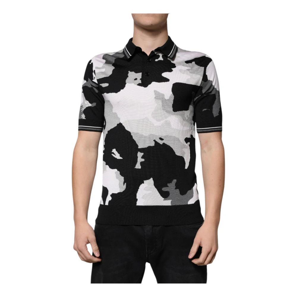 Dolce & Gabbana Men's Multicolor Polo Shirts, S, Silk Camo Polo Shirt