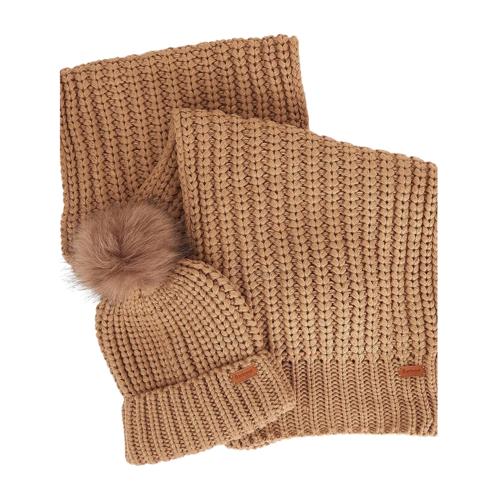 Ribbet Pom Pom Beanie og Skjerf Sett