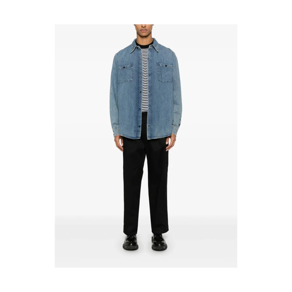 7 For All Mankind Indigo Blauwe Knoop-Front Shirt Blue Heren
