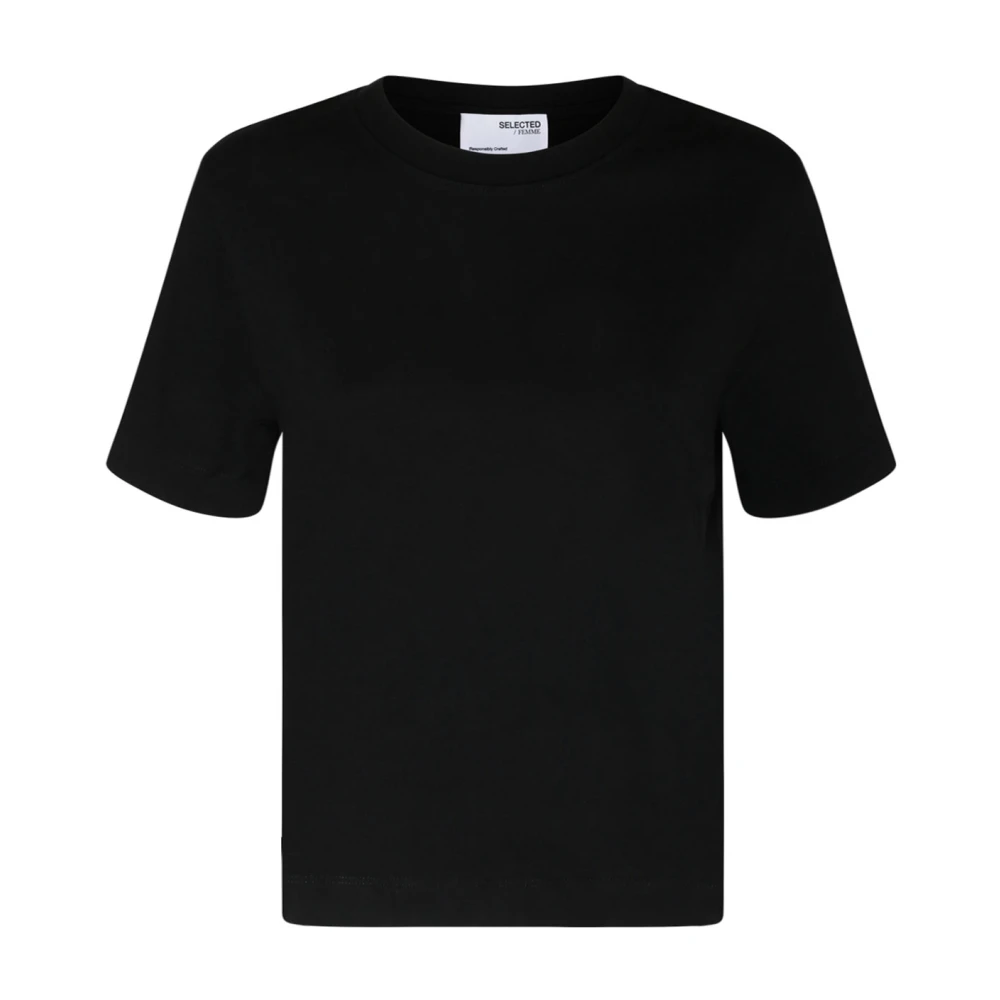 Selected Femme Zwart Katoenen T-Shirt Biologisch Boxy Fit Black Dames