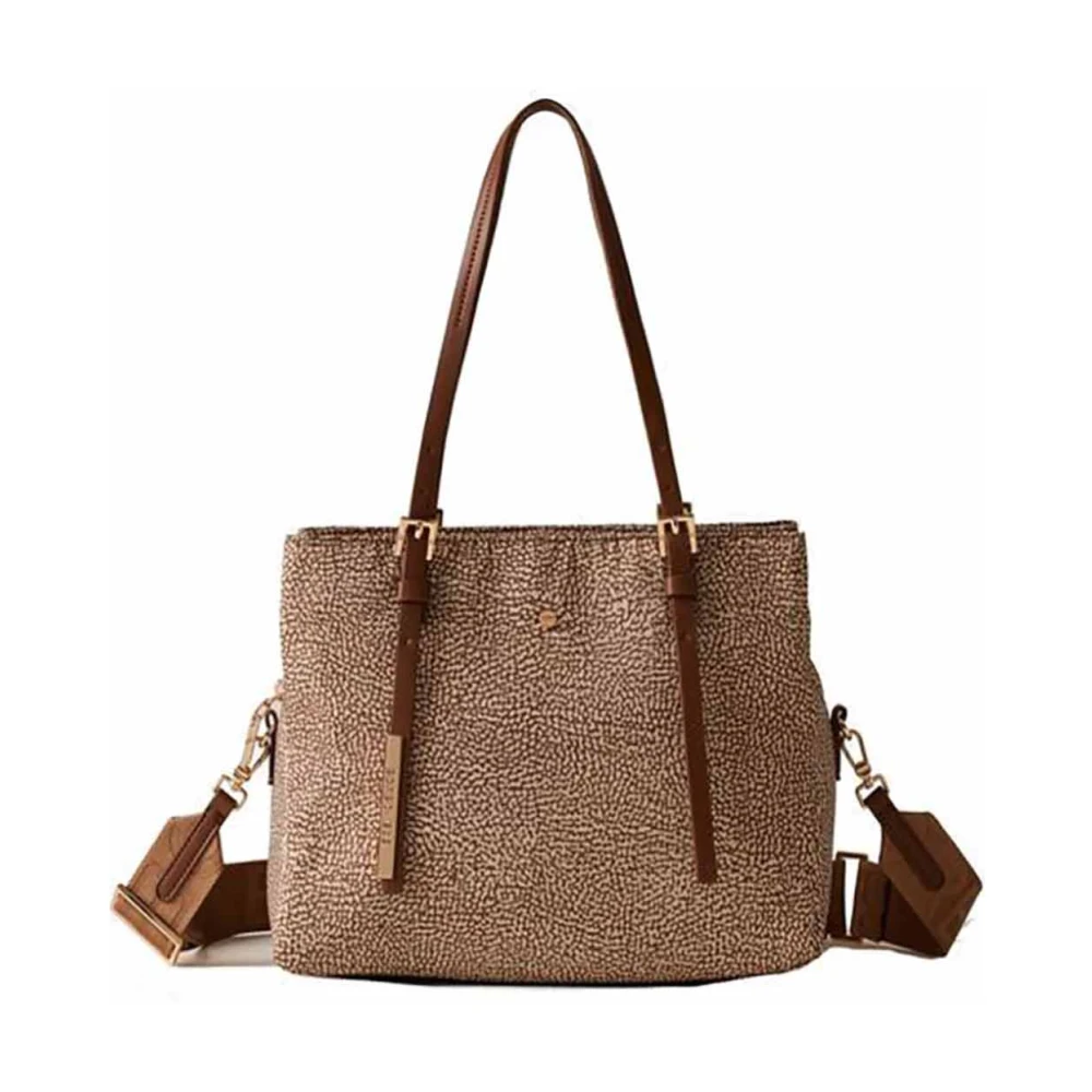 Borbonese Gerecycled Stof OP Print Schoudertas Brown Dames
