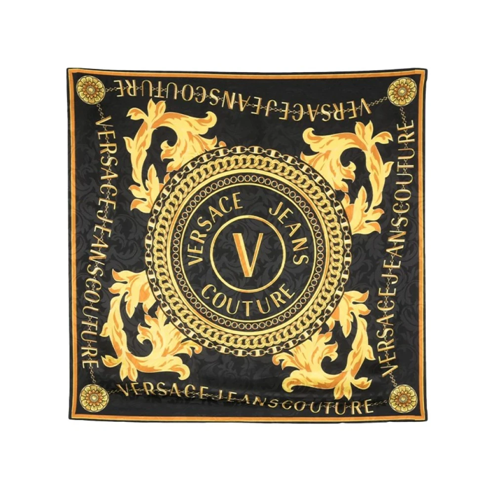 Versace Jeans Couture Zijden Sjaal met Versace V-Emblem Chain Print Multicolor Dames