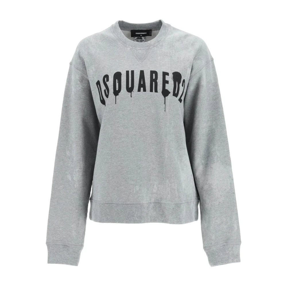 Dsquared2 Grijze Logo Print Crewneck Sweater Gray Dames