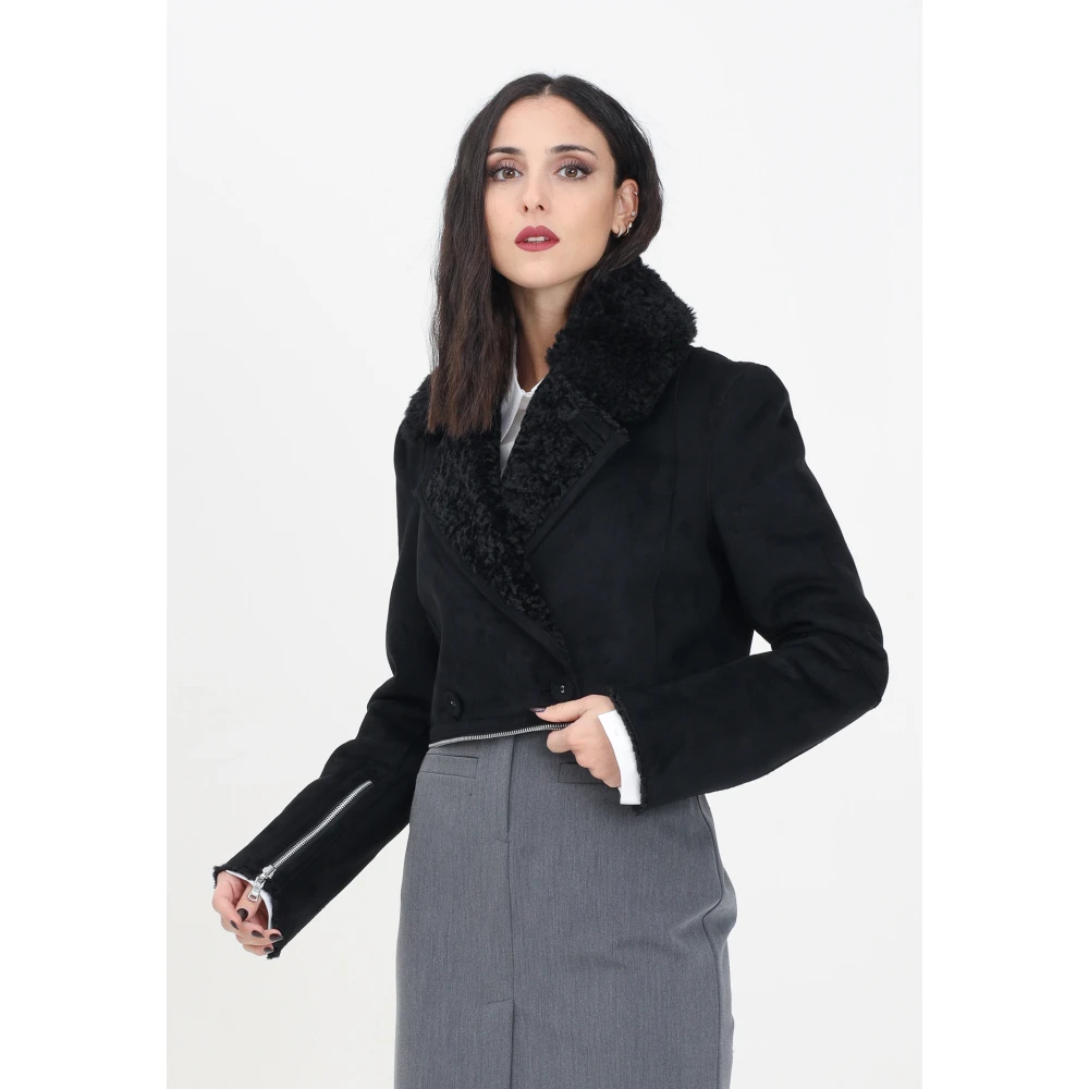 PATRIZIA PEPE Omkeerbare Zwarte Jas Glam Rock Stijl Black Dames