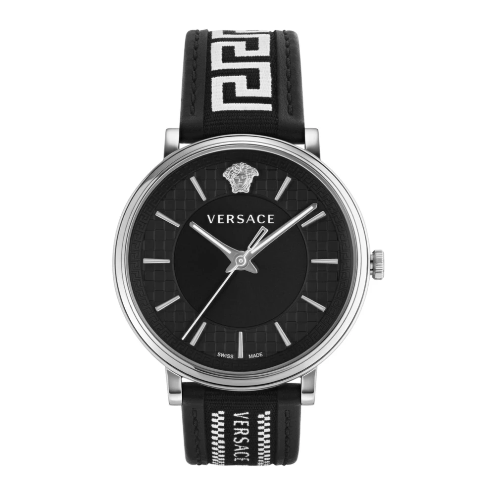 Versace VE5A01321 V-Circle black white silver Leather/fabric Men's Watch NEW - Image 2