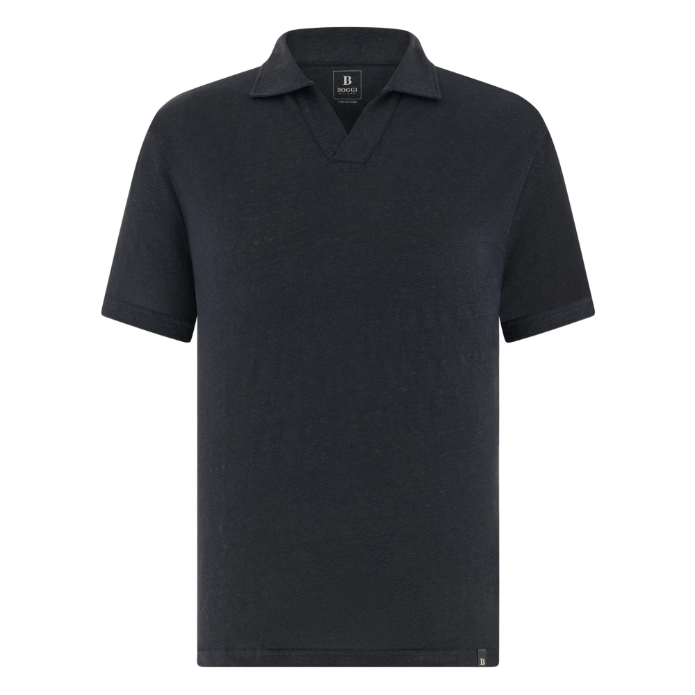 Boggi Milano Mannelijk Blauw Tops Heren, L, Linnen, Stretch Linnen Jersey Polo Shirt
