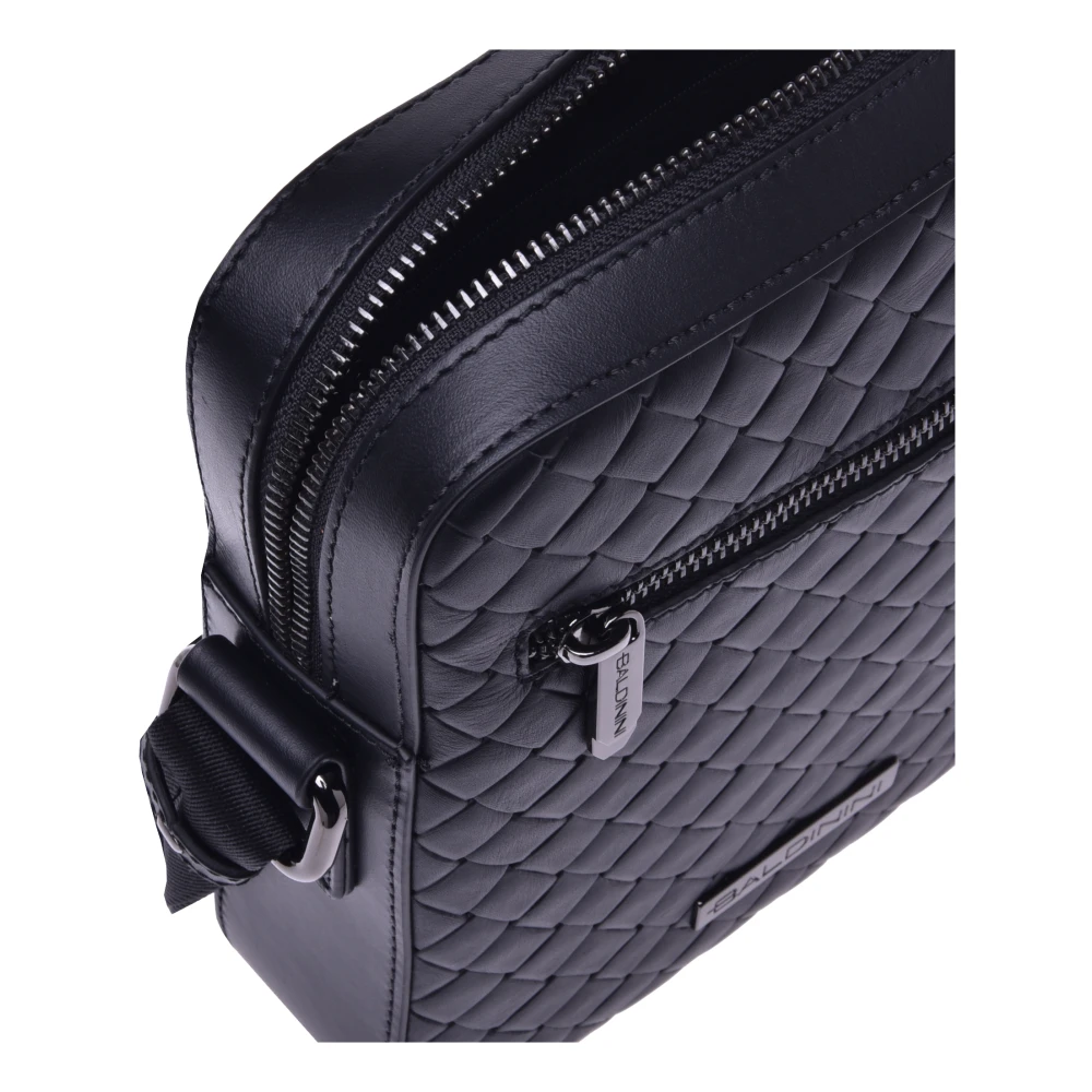 Baldinini Crossbody bag in black woven print leather Black Heren