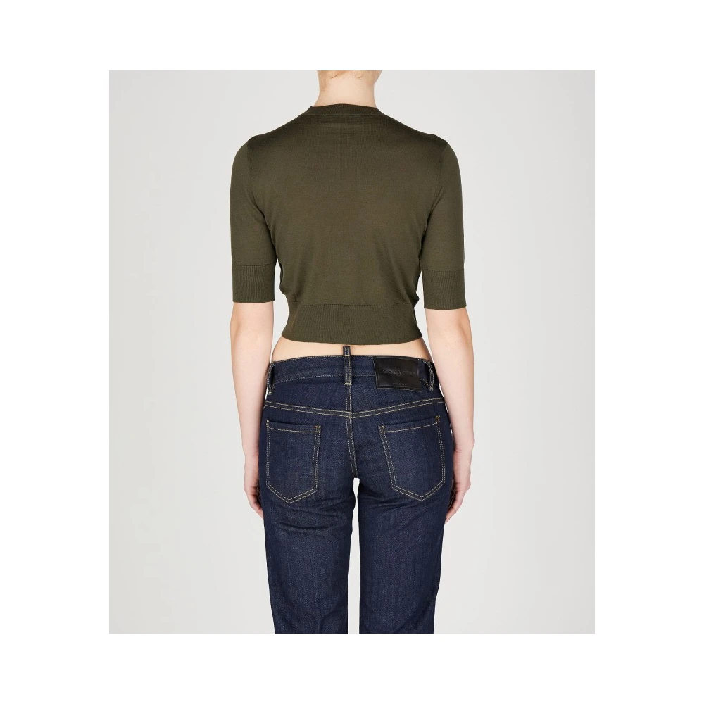 Dsquared2 Fijngebreide wollen trui korte mouwen Green Dames