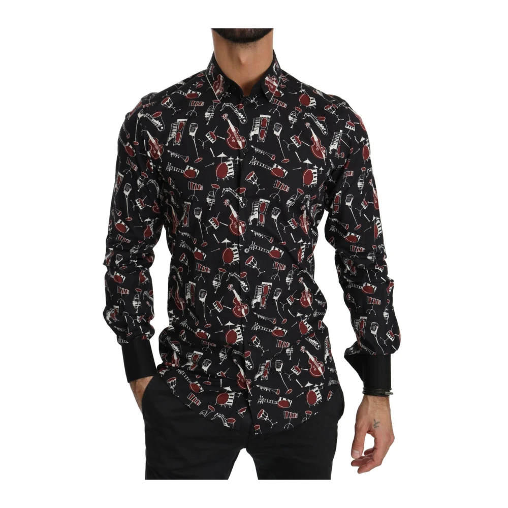 Dolce & Gabbana Men's Black Musical Instrut Print Slim Fit Shirt
