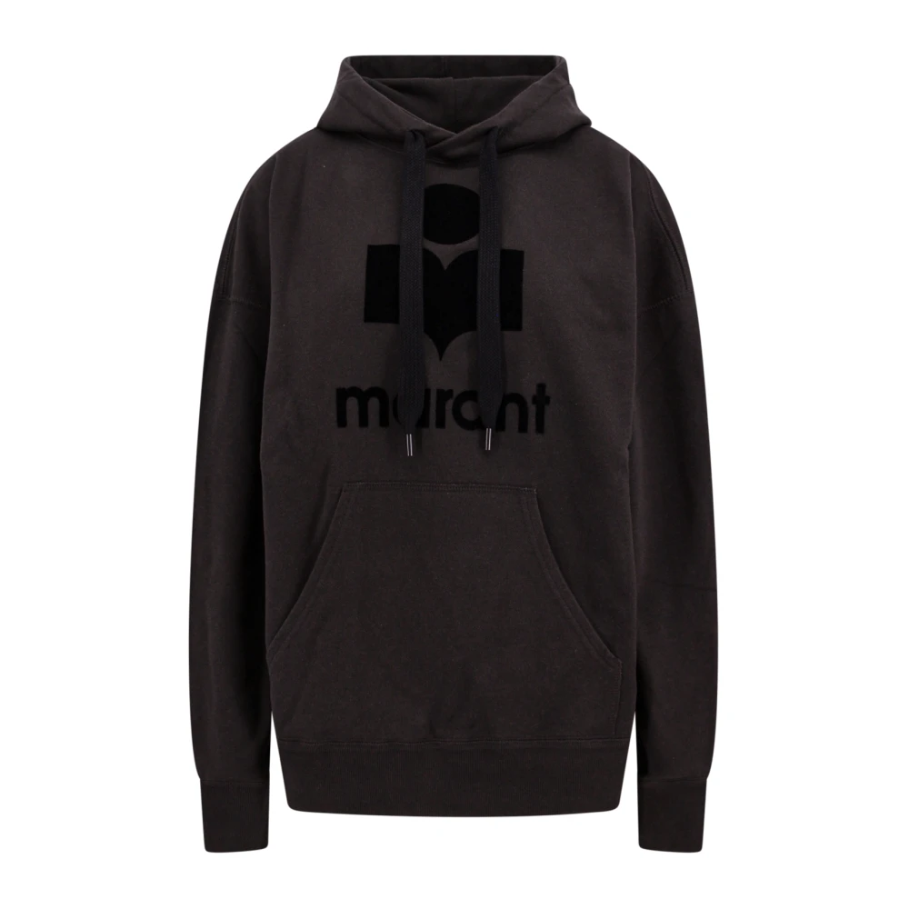 Isabel Marant Étoile Flocked Logo Katoenen Sweatshirt Oversize Capuchon Black Dames