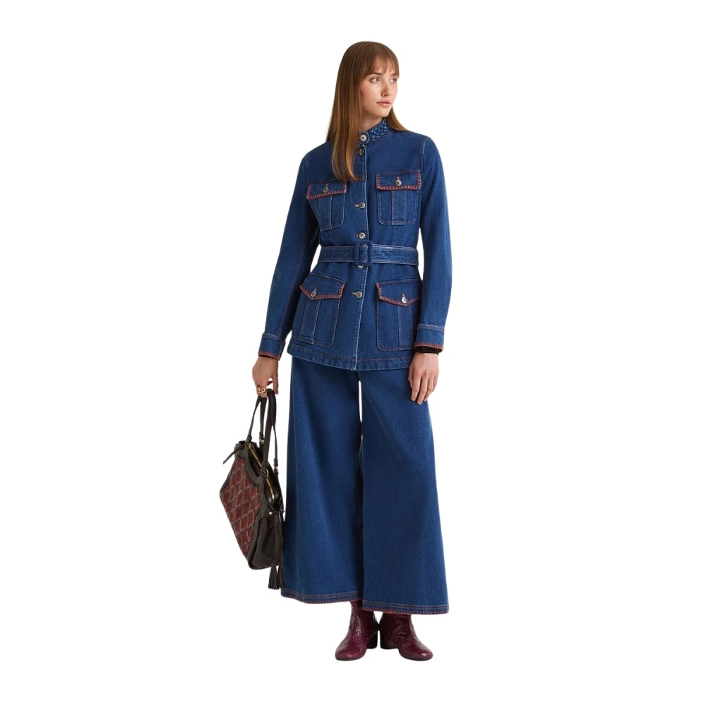 Maliparmi Women's Blue Wide Jeans, L, Denim Crafts Trousers