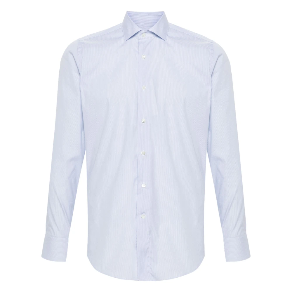 Canali Gestreept Stretch Overhemd Blue Heren