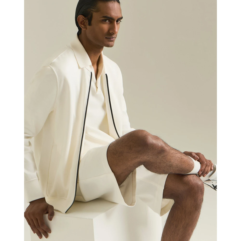 Kiton Stretch Viscose Zip-Up Sweatshirt White Heren