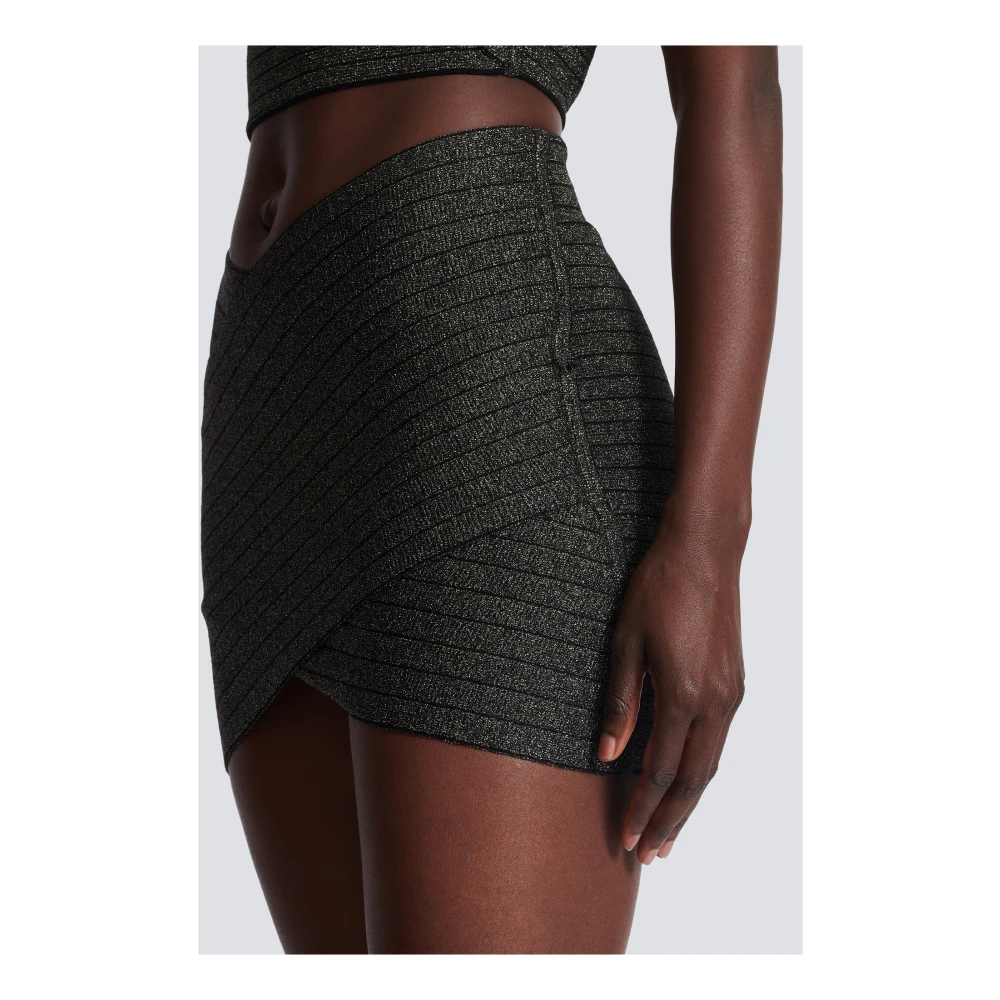 Balmain Korte Gebreide Rok met Strepen Gray Dames