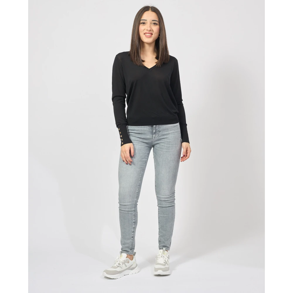 Fracomina Zwarte Trui met Zijde Details Black Dames