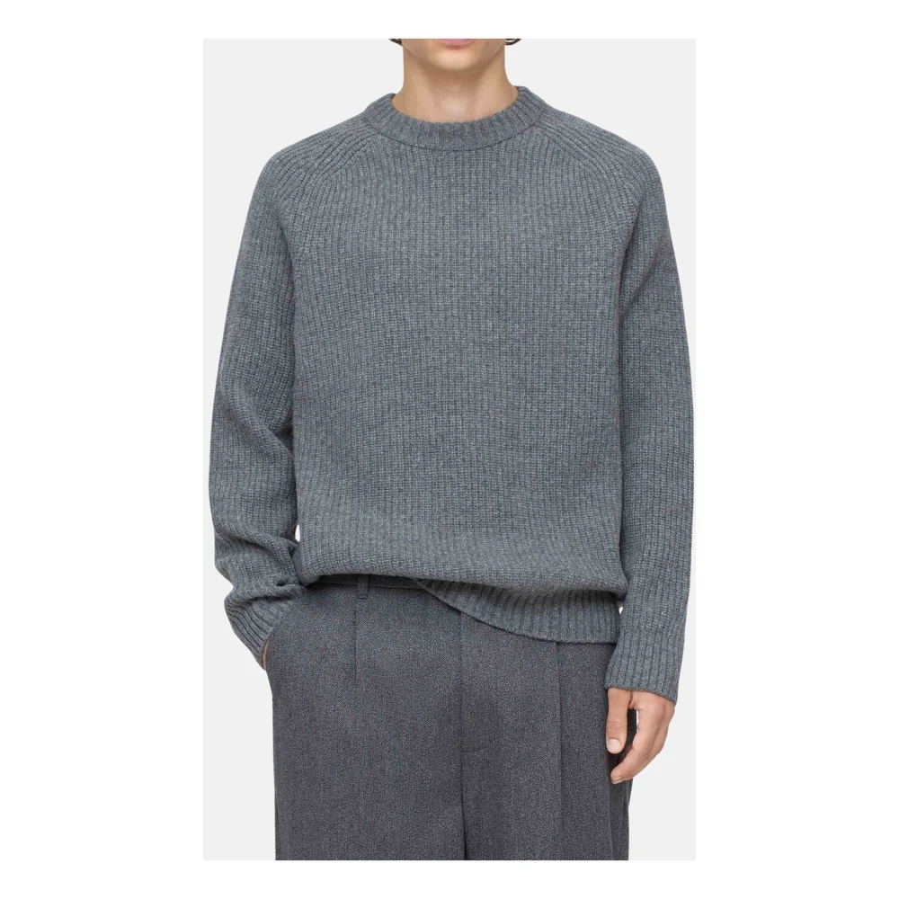 closed Raglan crew neck ribbed sweater Gray Heren